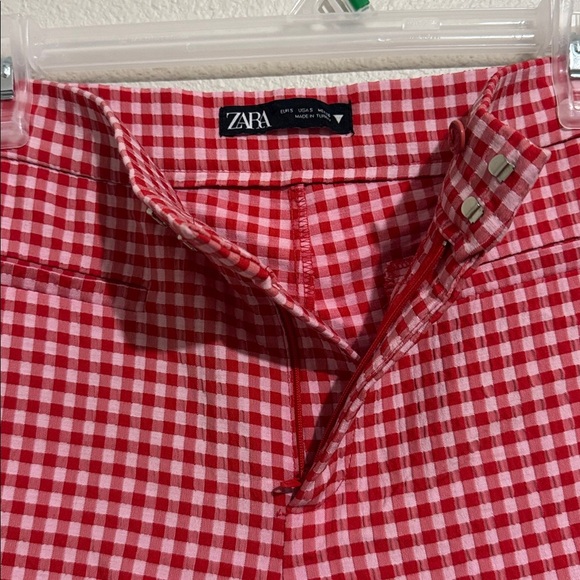 Zara Red Gingham Cropped Hailey Pant High Rise - Picture 4 of 6